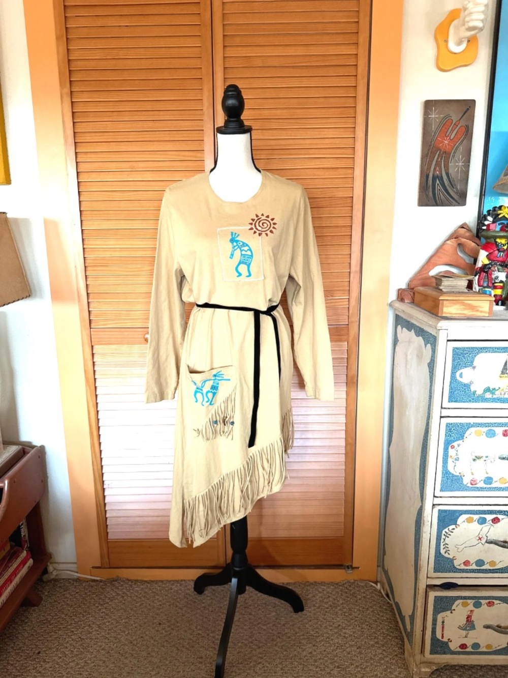 Vintage KOKOPELLI Dress 80s Southwestern: Fringed ARIZONA